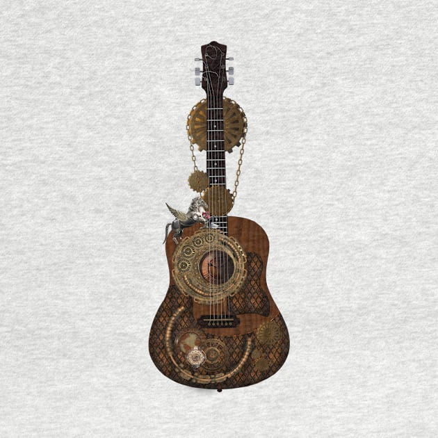 Wonderful steampunk guitar with clocks and steampunk horse by Nicky2342